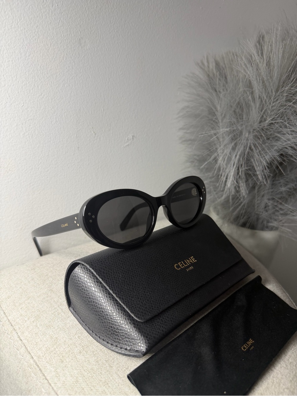 NEW CELINE CL401931 SIDE LOGO CAT EYE S193 OVAL SUNGLASSES IN ACETATE - Picture 2 of 10